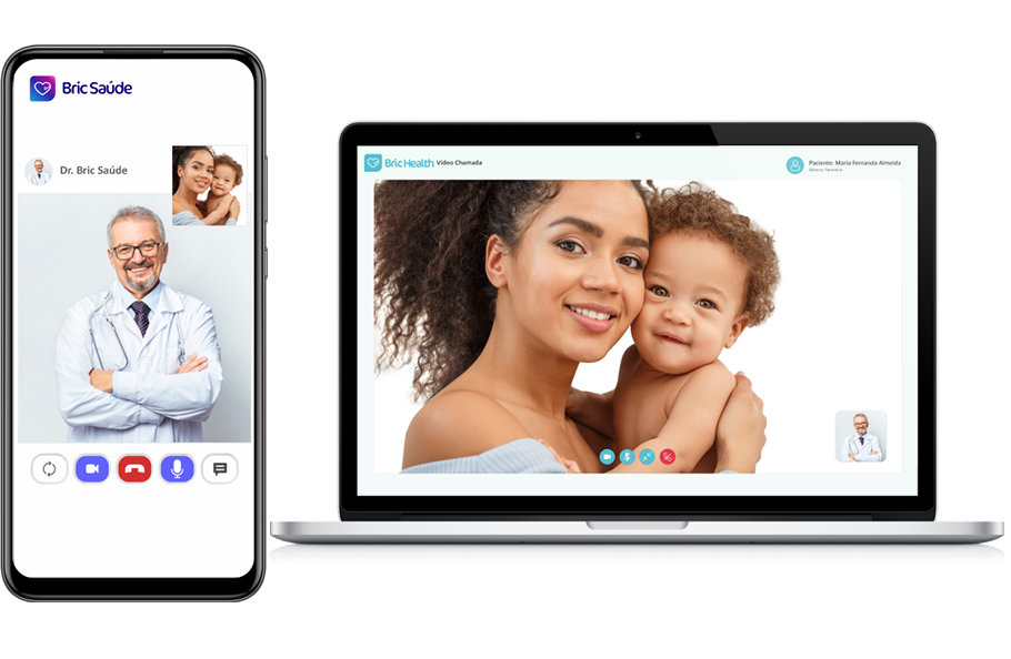 Consulta por telemedicina no celular e no computador